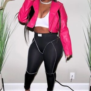 Fuchsia faux leather biker jacket